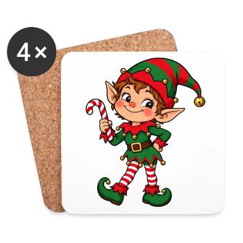 Freche Weihnachtselfe mit Zuckerstange - Untersetzer (4er-Set) - Weiß - Vorne