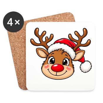 Niedlicher Weihnachtselch mit Weihnachtsmütze - Untersetzer (4er-Set) - Weiß - Vorne