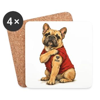 Französische Bulldogge Mom Mit Herz - Untersetzer (4er-Set) - Weiß - Vorne