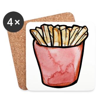 Aquarellpommes frites in Pink Cup - Untersetzer (4er-Set) - Weiß - Vorne