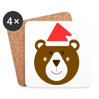 Süßer Weihnachtsbraunbär - Untersetzer (4er-Set) - Weiß - Vorne