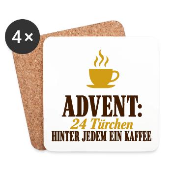 Advent Kaffee 24 Türchen Adventskalender Spruch - Untersetzer (4er-Set) - Weiß - Vorne