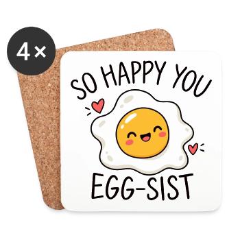 So happy you egg-sist Eier Wortwitz - Untersetzer (4er-Set) - Weiß - Vorne