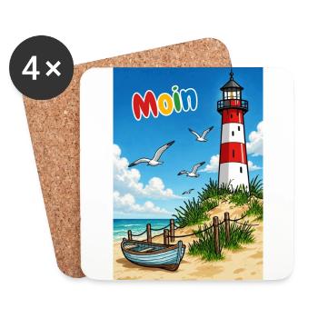 EG Moin Leuchtturm Urlaub Boot Meer Sand Maritim - Untersetzer (4er-Set) - Weiß - Vorne