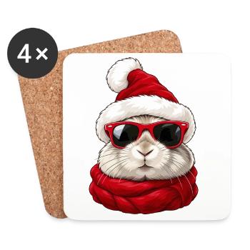 Cooler Weihnachtshase mit Sonnenbrille Weihnachten - Untersetzer (4er-Set) - Weiß - Vorne