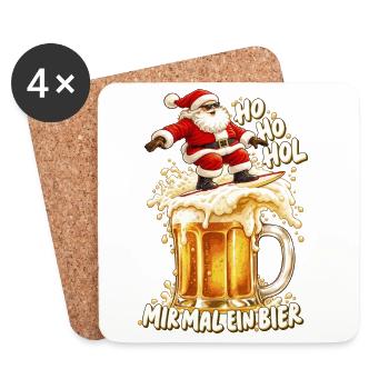 Ho Ho Hol mir mal ein Bier Surfender Weihnachtsman - Untersetzer (4er-Set) - Weiß - Vorne