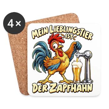 Mein Lieblingstier ist der Zapfhahn – Lustiger Bie - Untersetzer (4er-Set) - Weiß - Vorne