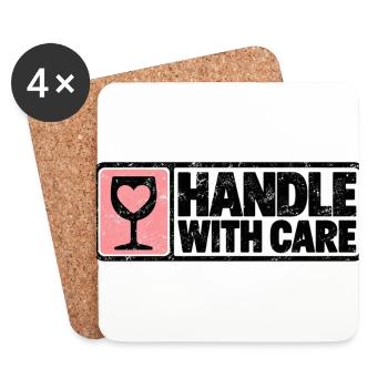 Handle With Care – Herz Retro Design - Untersetzer (4er-Set) - Weiß - Vorne