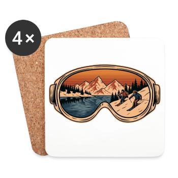 Goggles Mountain Retro Alpinski - Untersetzer (4er-Set) - Weiß - Vorne