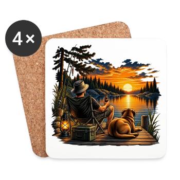 Fisherman's Sunset – Mensch und Hund - Untersetzer (4er-Set) - Weiß - Vorne