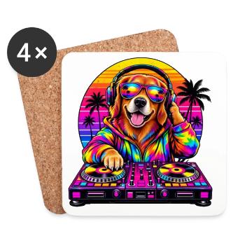 Neon-DJ-Hund in Sunset Palms - Untersetzer (4er-Set) - Weiß - Vorne