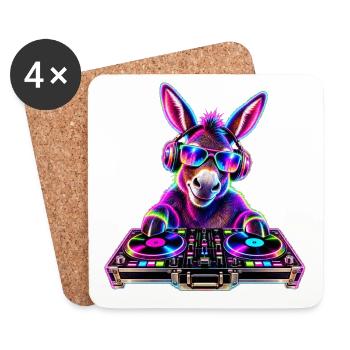 Neon DJ Donkey - Untersetzer (4er-Set) - Weiß - Vorne
