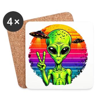 Psychedelisches Alien-Friedenszeichen - Untersetzer (4er-Set) - Weiß - Vorne