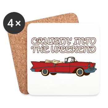 Cruisin ins Wochenende Retro-Auto 50er - Untersetzer (4er-Set) - Weiß - Vorne