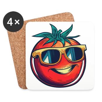 Lachende Tomate mit gelber Sonnenbrille - Untersetzer (4er-Set) - Weiß - Vorne