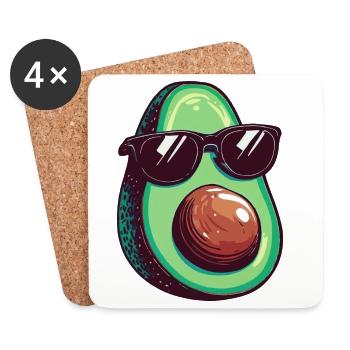 Avocado mit dunkler Sonnenbrille - Untersetzer (4er-Set) - Weiß - Vorne