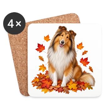 Herbstlicher Collie mit Blättern - Untersetzer (4er-Set) - Weiß - Vorne