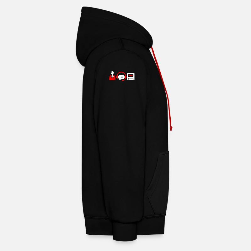Manette rétro, PC et casque - Sweat à capuche contrasté - noir/rouge