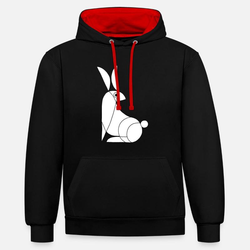 Drôle de lapin blanc - Sweat à capuche contrasté - noir/rouge