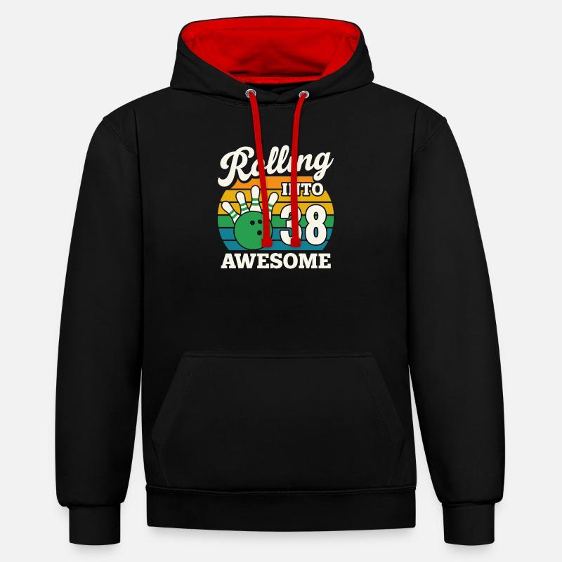Bowling 38e anniversaire célébration graphique - Sweat à capuche contrasté - noir/rouge