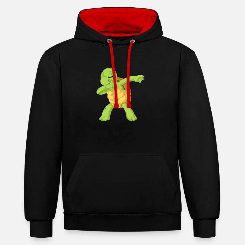 dabbing de tortue - Sweat à capuche contrasté - noir/rouge