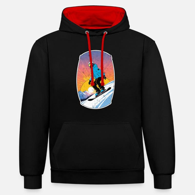snowboard neige et ski - Sweat à capuche contrasté - noir/rouge