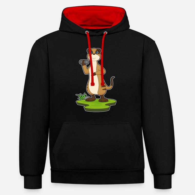 Suricate Haltère de musculation - Sweat à capuche contrasté - noir/rouge