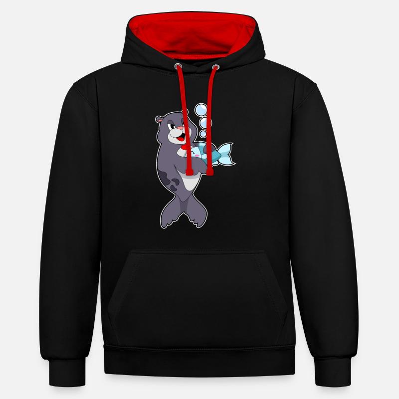 Poisson phoque - Sweat à capuche contrasté - noir/rouge