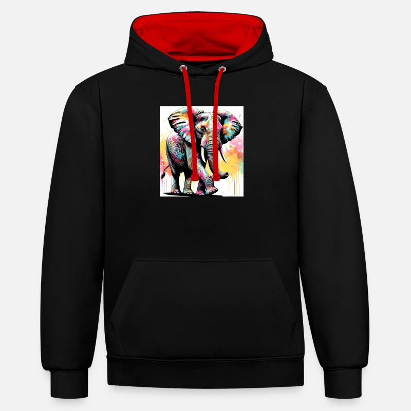 éléphant - Sweat à capuche contrasté - noir/rouge
