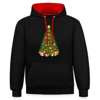 Arbre de Noël - Sweat à capuche contrasté - noir/rouge - Devant - Anna (173cm) & Nico (186cm)