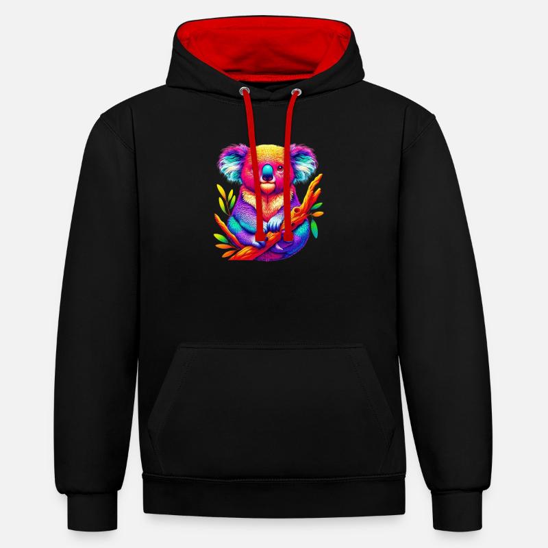 Koala - Sweat à capuche contrasté - noir/rouge