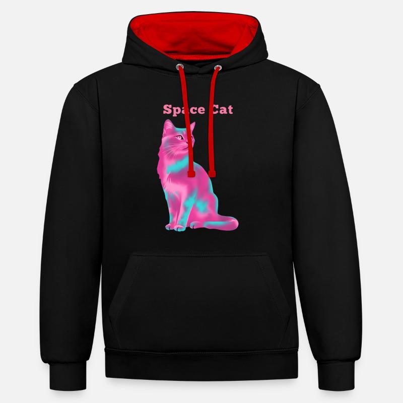 Chat de l’espace - Sweat à capuche contrasté - noir/rouge