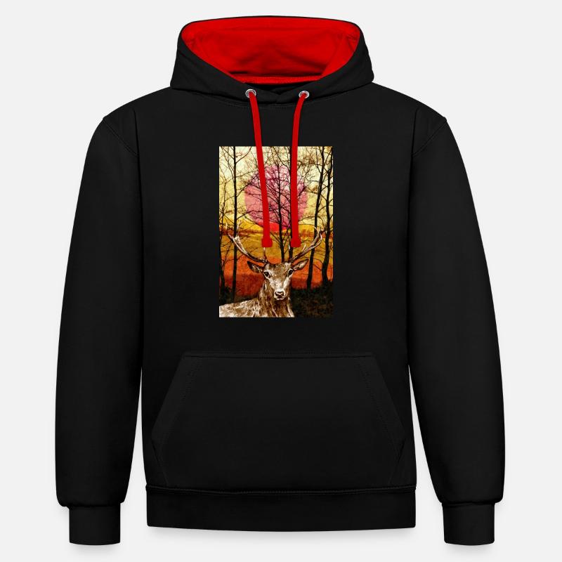 cerf - Sweat à capuche contrasté - noir/rouge