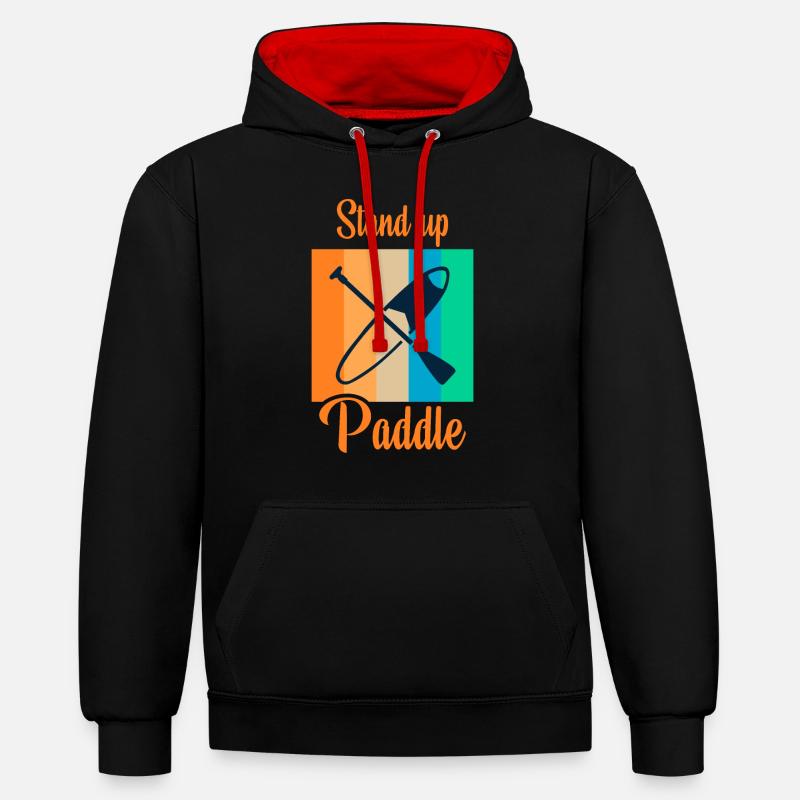 Stand up paddle - Sweat à capuche contrasté - noir/rouge