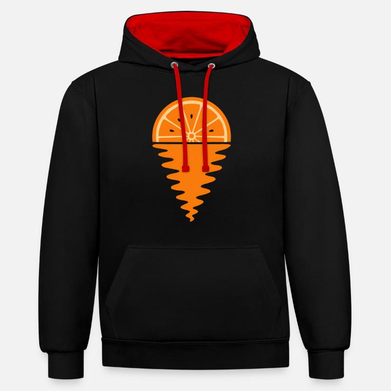 Coucher de soleil orange - Sweat à capuche contrasté - noir/rouge