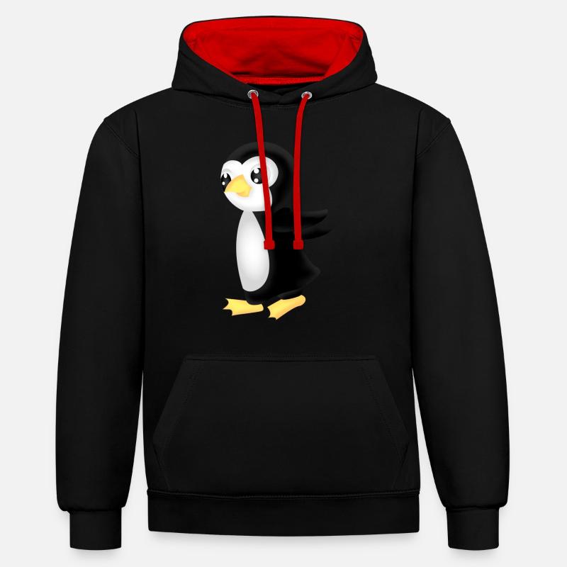 pingu de course - Sweat à capuche contrasté - noir/rouge