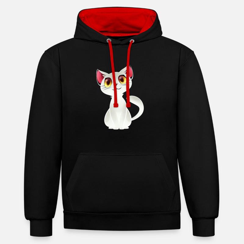 chat blanc - chat blanc - Sweat à capuche contrasté - noir/rouge
