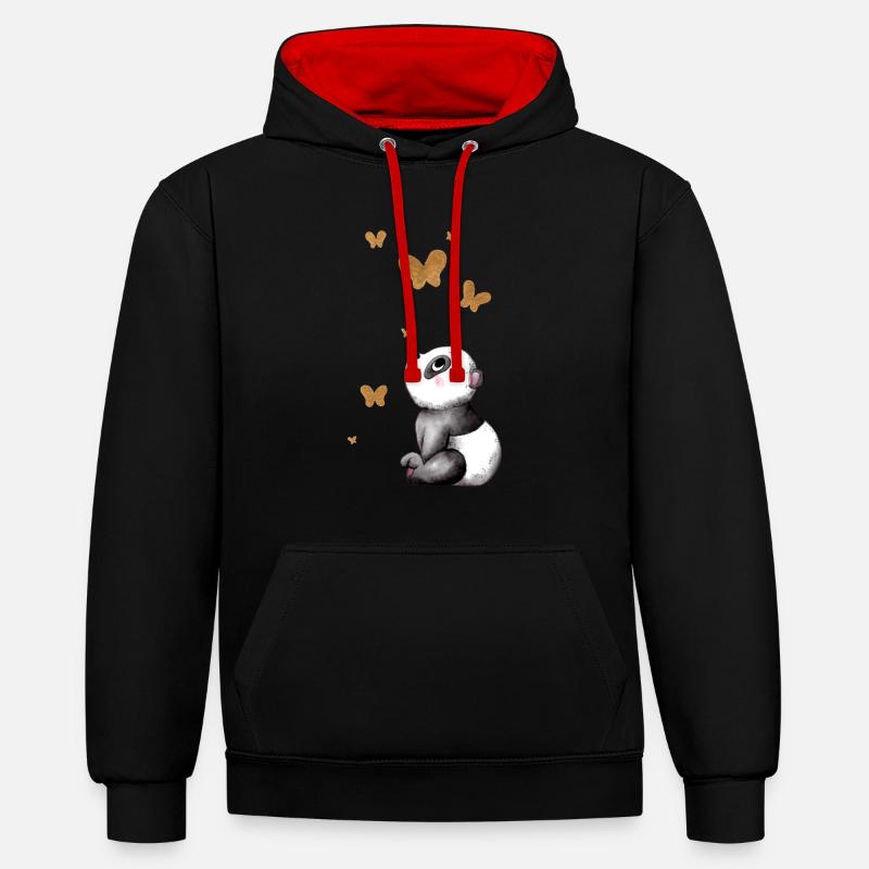 Träumender Comic Panda - Kontrast-Hoodie - Schwarz/Rot