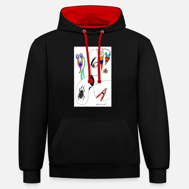 M Burns Kopf Spinne - Kontrast-Hoodie - Schwarz/Rot