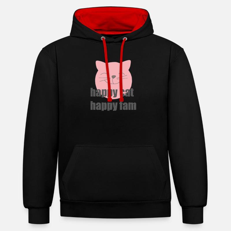 Chat heureux - Sweat à capuche contrasté - noir/rouge