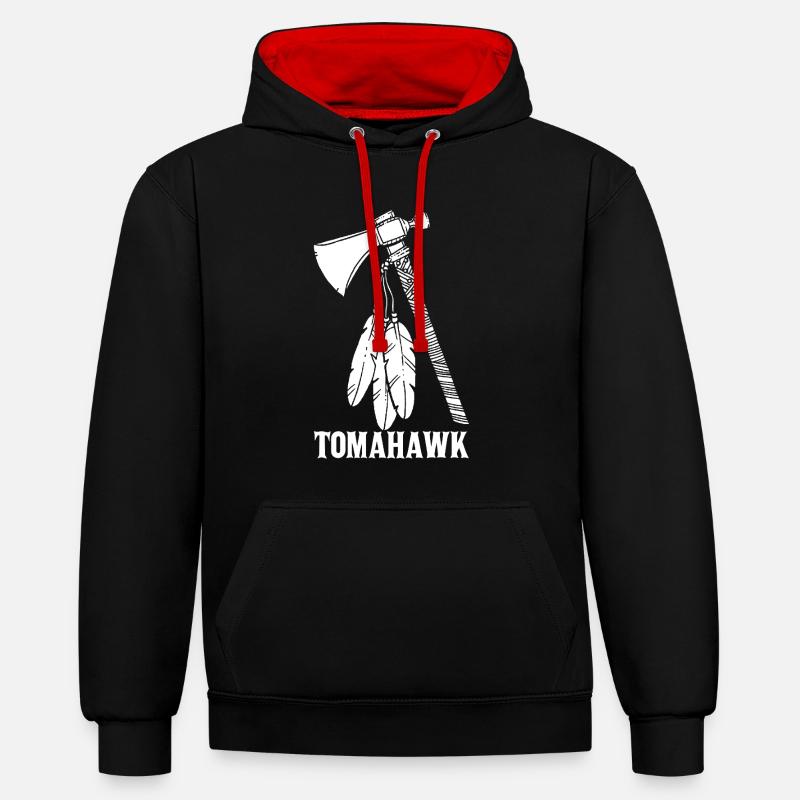 Tomahawk blanc - Sweat à capuche contrasté - noir/rouge