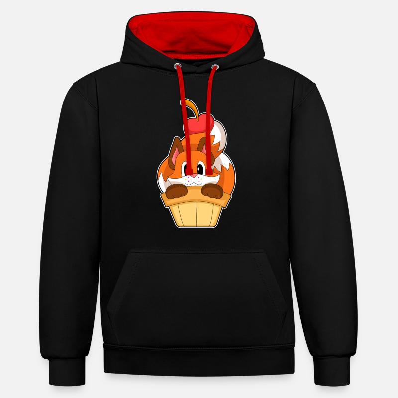 Fuchs Eiswaffel Kirsche - Kontrast-Hoodie - Schwarz/Rot