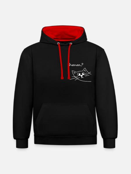 verpeilte Katze hmm süß ecke neugierig - Kontrast-Hoodie - Schwarz/Rot