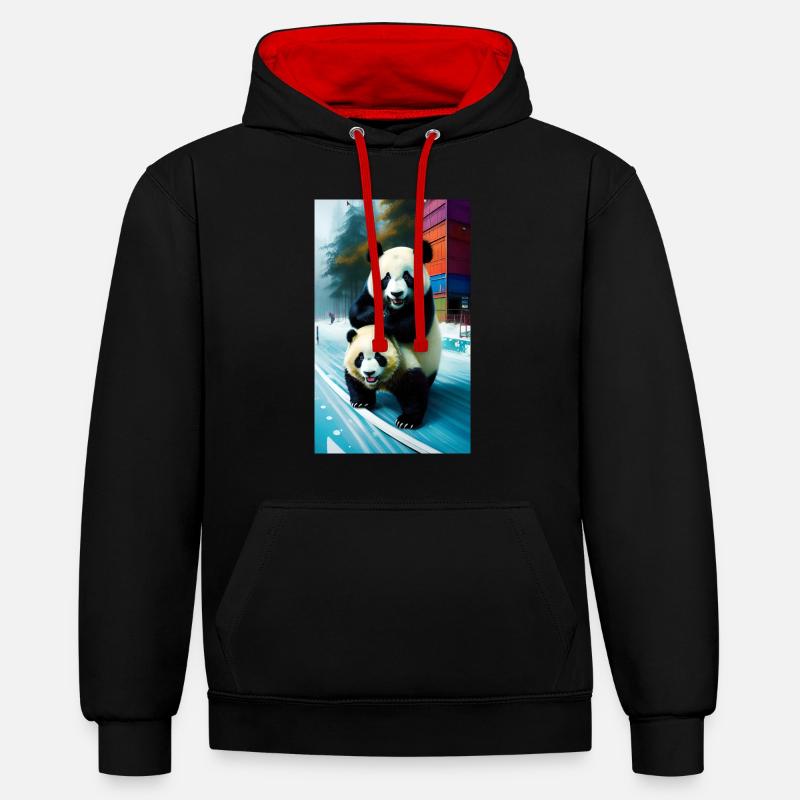 Panda vous regarde - Sweat à capuche contrasté - noir/rouge