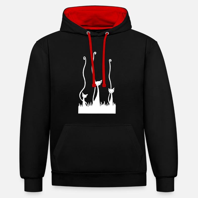 Les trois chats blancs - Sweat à capuche contrasté - noir/rouge