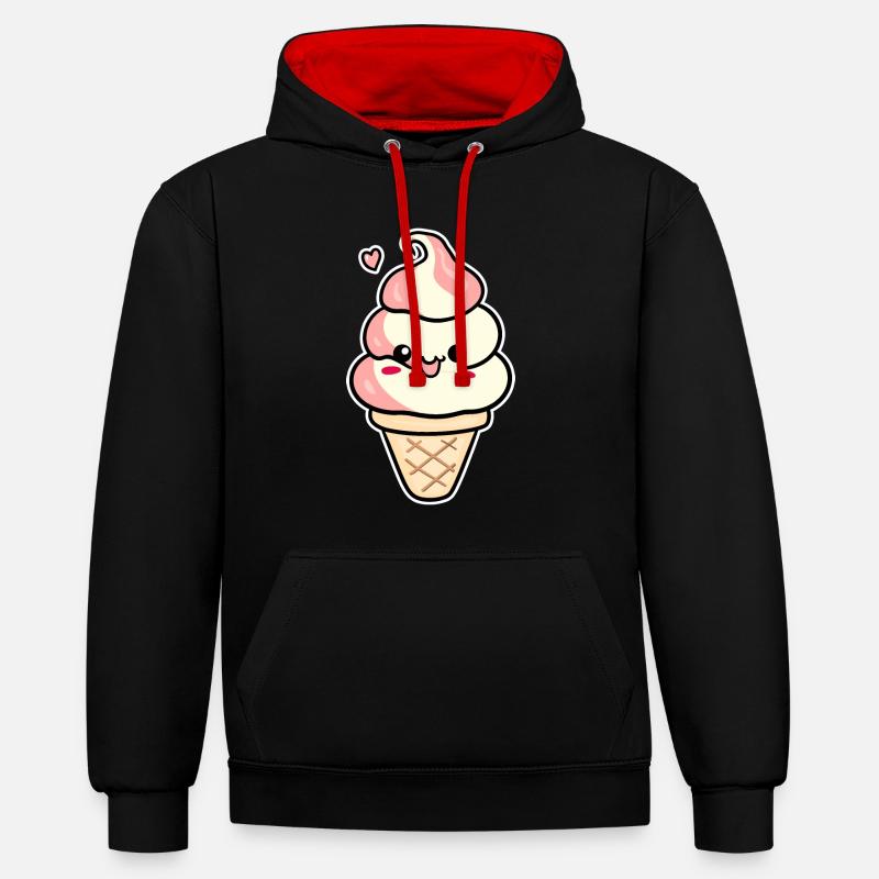 Crème glacée de dessin animé - Sweat à capuche contrasté - noir/rouge