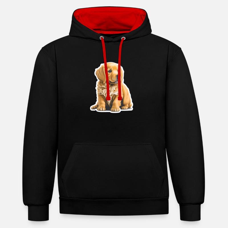 Chiot mignon / chiot Golden Retriever - Sweat à capuche contrasté - noir/rouge
