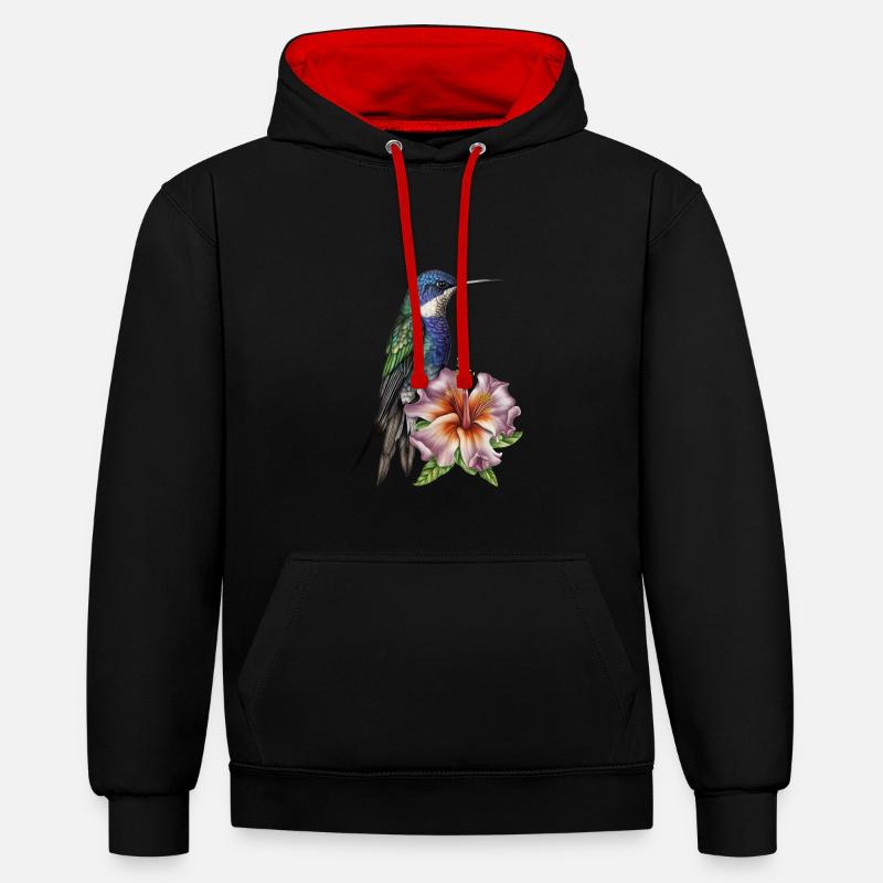 Mignon colibri avec fleur - Sweat à capuche contrasté - noir/rouge