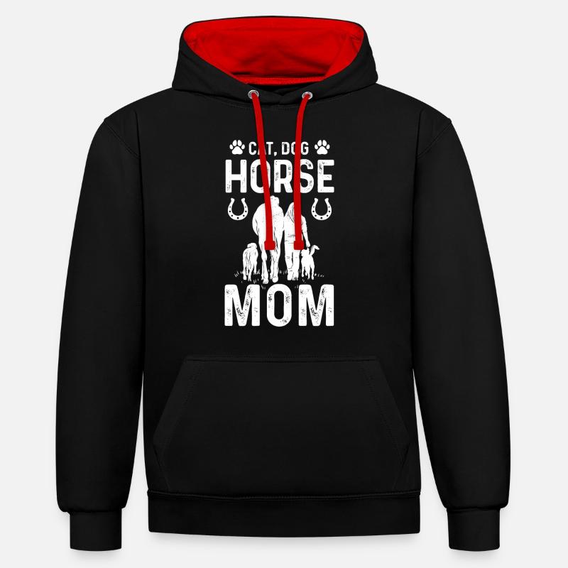 Chat Chien Cheval Maman - Sweat à capuche contrasté - noir/rouge