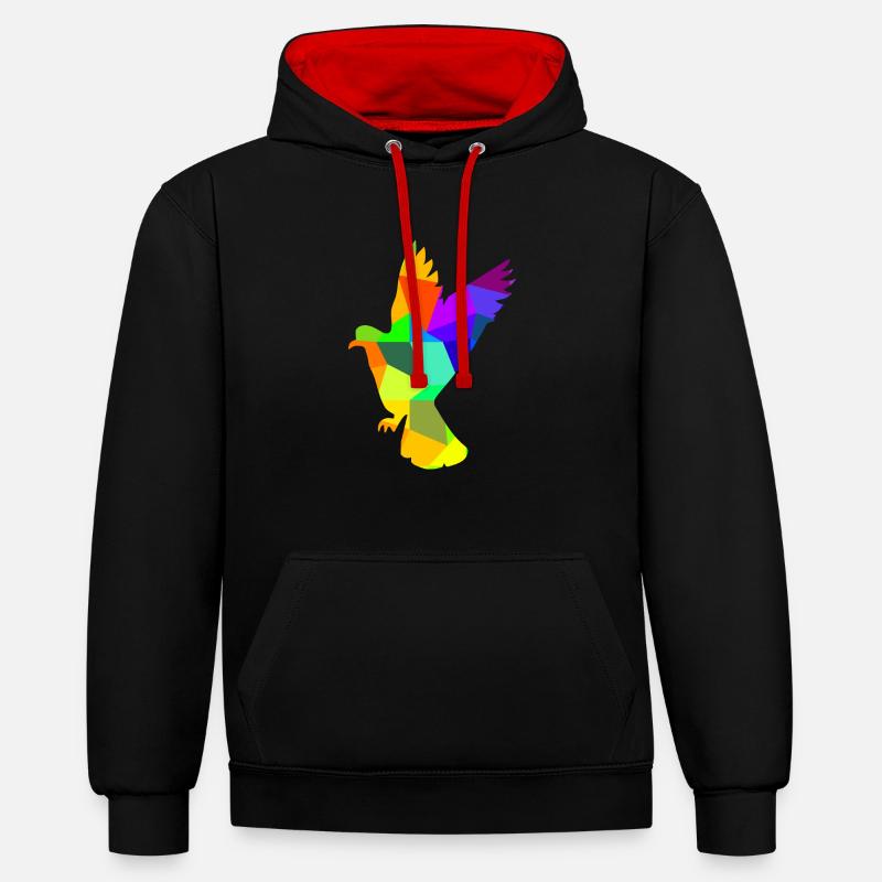 Colombe oiseau arc-en-ciel animaux polygone - Sweat à capuche contrasté - noir/rouge